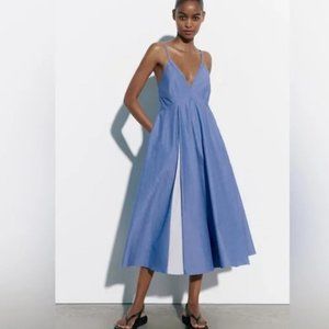 ZARA Poplin Striped Midi Dress SMALL